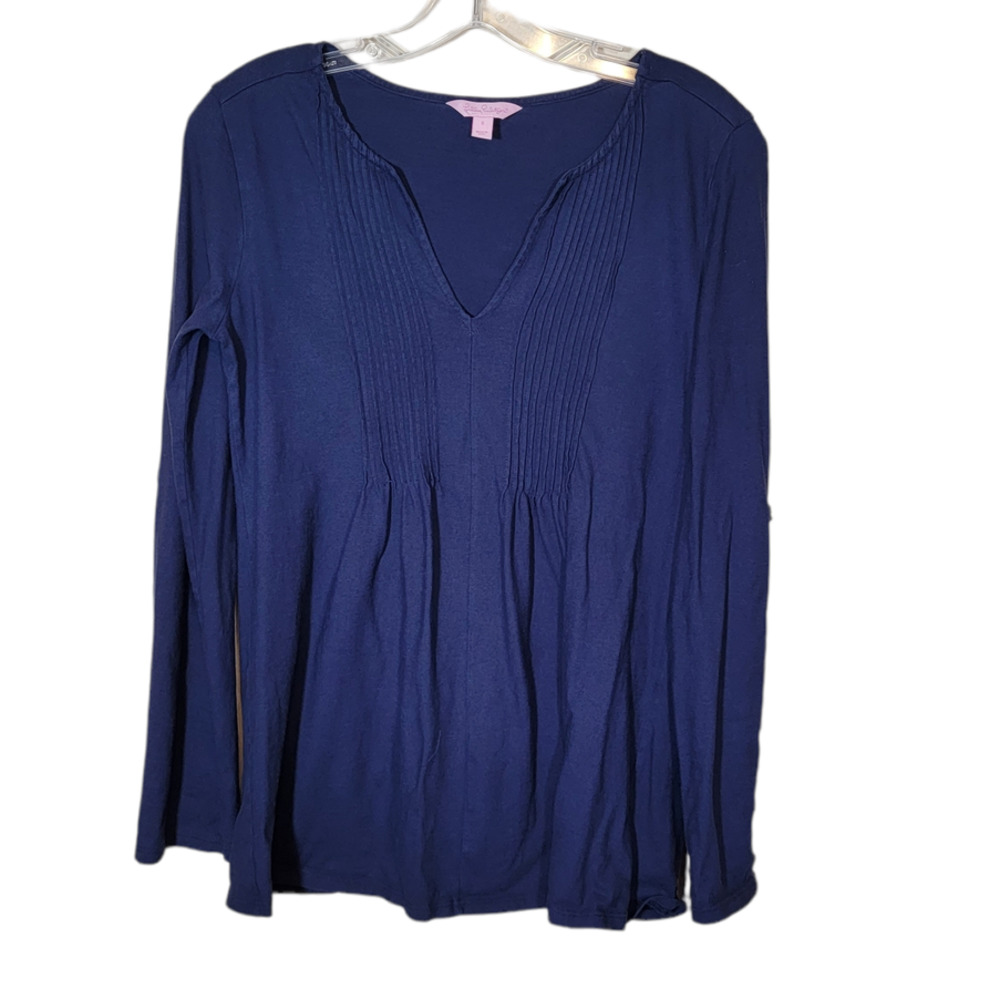 Lilly Pulitzer Women's Tunic Top Pintucking on Front Pullover Blue Size Small
